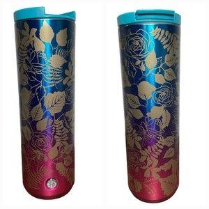 Starbucks Fall 2020 Teal Berry Rose Insulated Stainless Steel Tumbler 16oz Hot